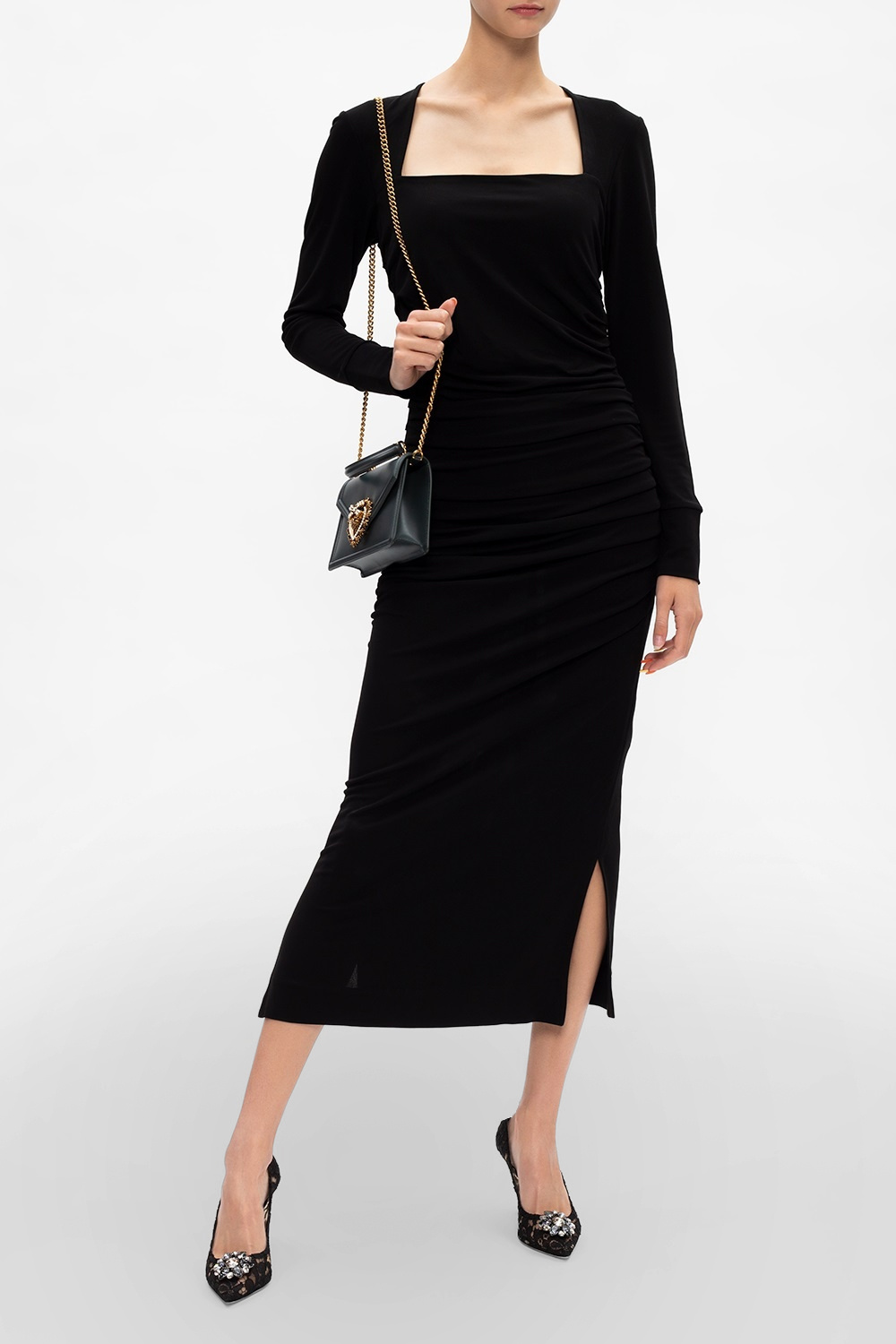 7*7様 DOLCE & GABBANA サイズ 42 Czarny Sandały na obcasie z dekoracyjną kokardą Dolce & Gabbana